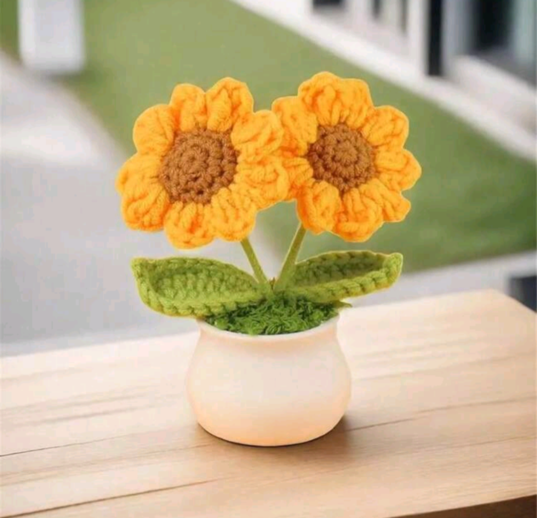 Hand knitted Yarn Crochet Rose Sunflower Artificial Flowers Wedding Home Bouquet