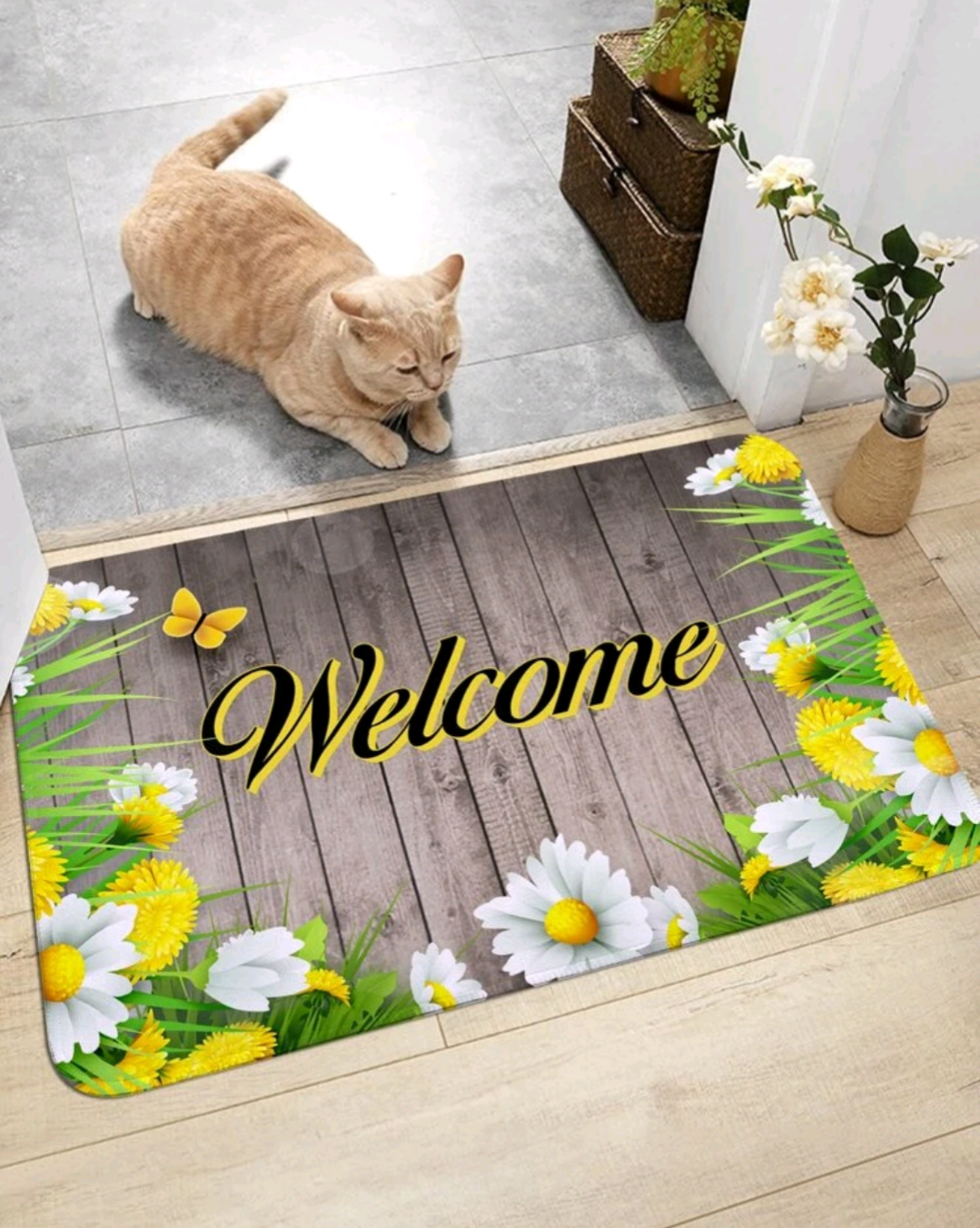 Daisy Doormat Welcome | Colourful | Artsy Doormats / floral Doormat / Summer Mat