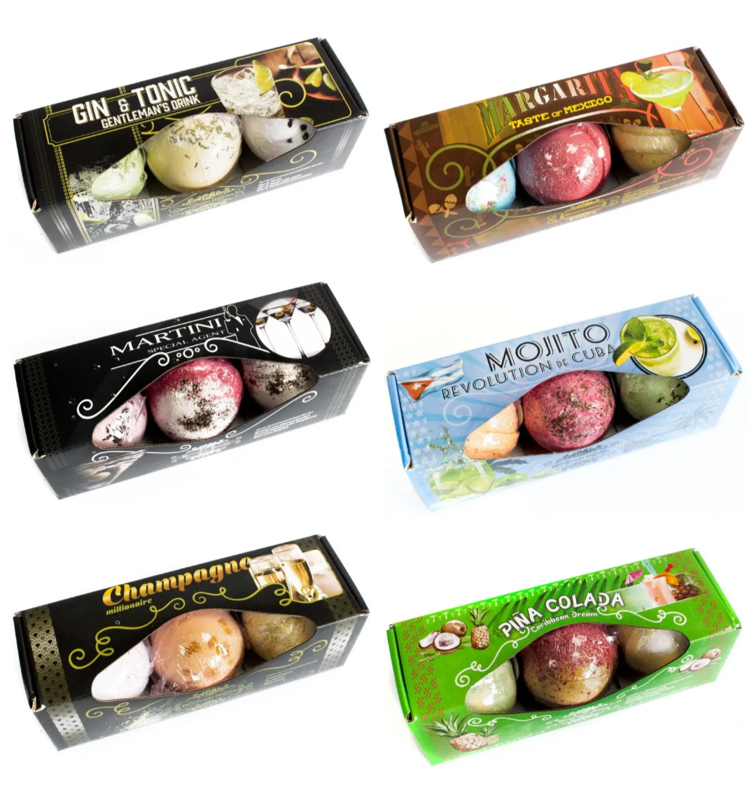 Set of 3 Cocktail Bath Bombs - Handmade UK Gift Boxed Multi Pack Fizzers Balls