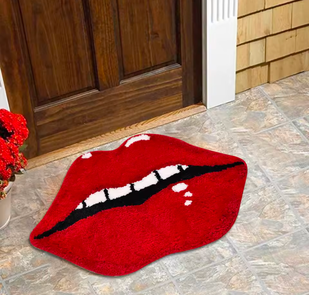 Lips Shaped Bathroom Rug, Cute Red Bath Mat Non Slip, Absorbent, Plush Shower Rugs For Bathtub
