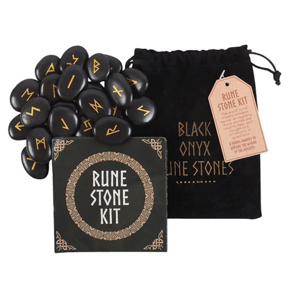 Set of 25 Black Onyx Viking Rune Stones