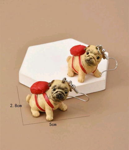 Cute Lightweight colourful Resin dangle earrings, pug, dog, pug earrings