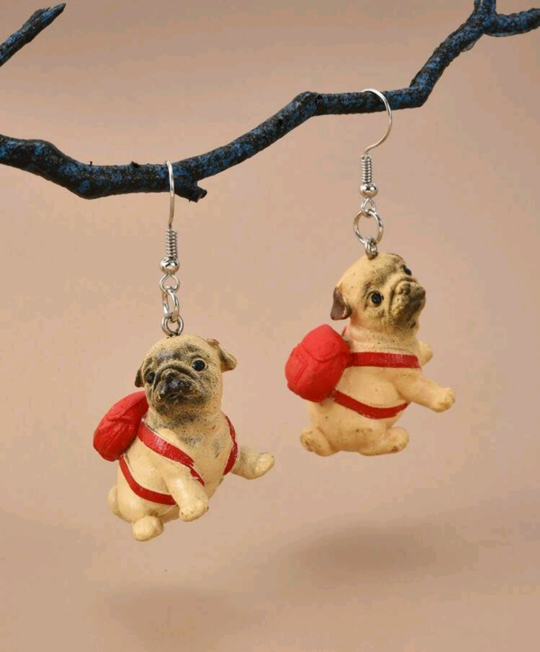 Cute Lightweight colourful Resin dangle earrings, pug, dog, pug earrings