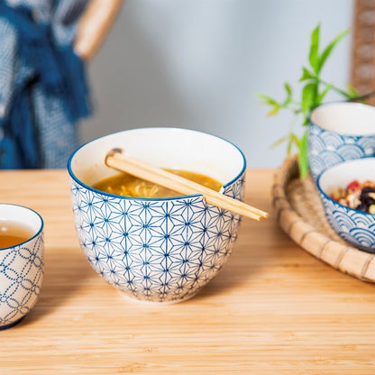 Sashiko Pattern Noodle Bowl with Chopsticks