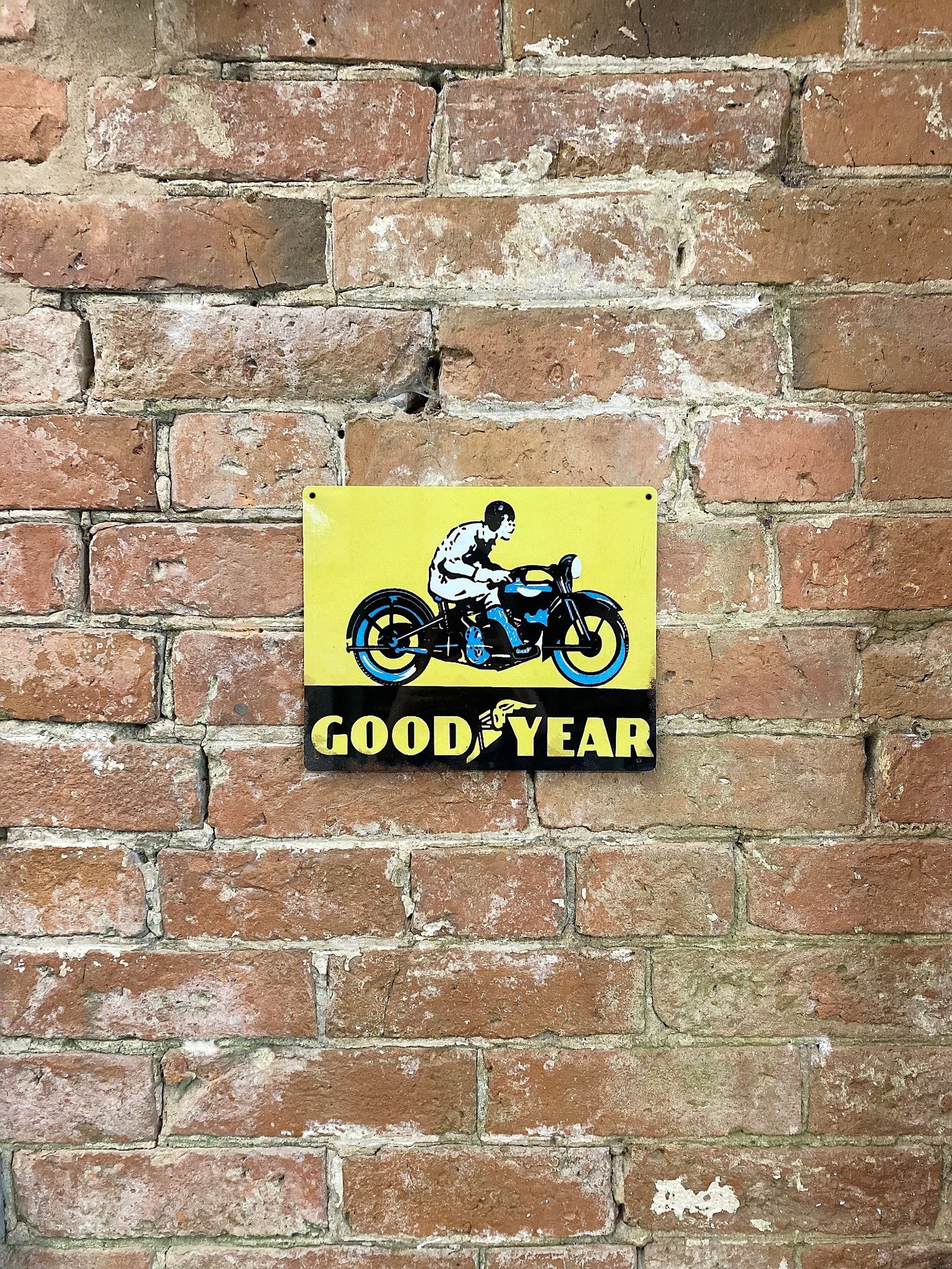 Metal Advertising Wall Sign - Good Year Tyre Motorbike