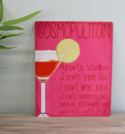 Vintage Metal Sign - Cosmopolitan Cocktail Recipe