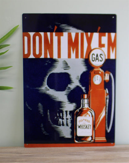 Vintage Metal Sign - Retro Advertising - Skull Gas Whiskey