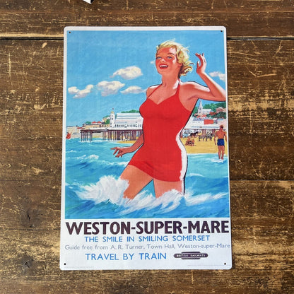 Vintage Metal Sign - British Railways Retro Advertising, Weston-Super-Mare, Somerset