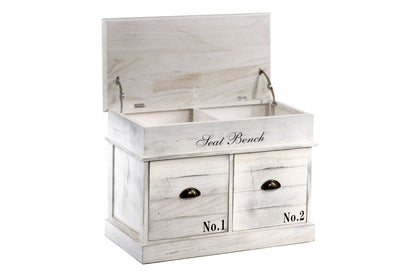 White Wood Seat Bench 2 Drawers 70 x 35 x 50cm