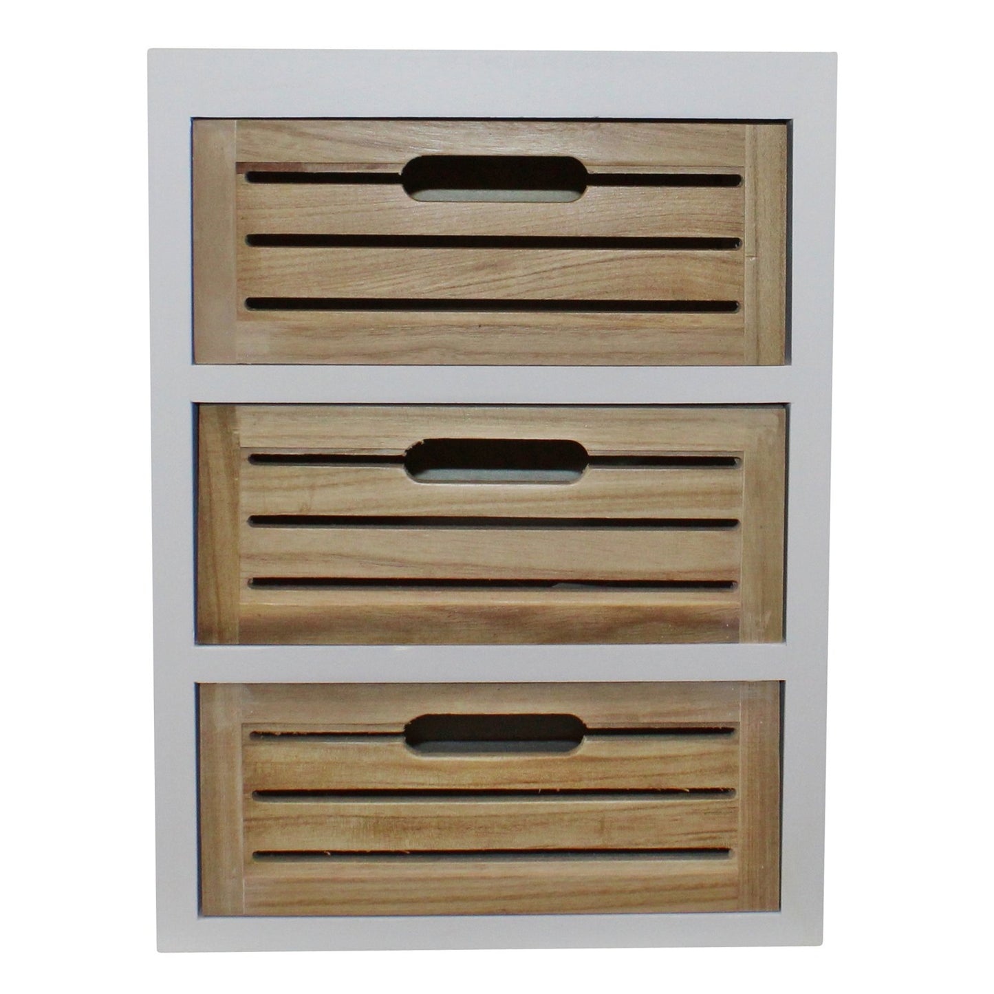 3 Drawer Unit In White With Natural Wooden Drawers With Removable