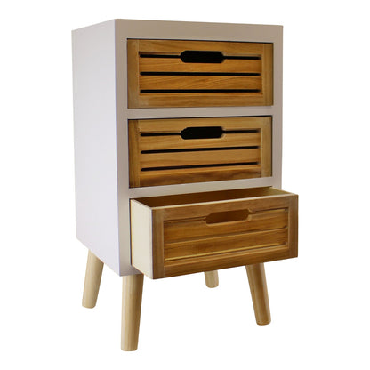 3 Drawer Unit In White With Natural Wooden Drawers With Removable