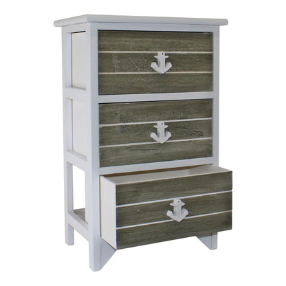 Chest Of 3 Drawers With Nautical Anchor Handles In Grey & White