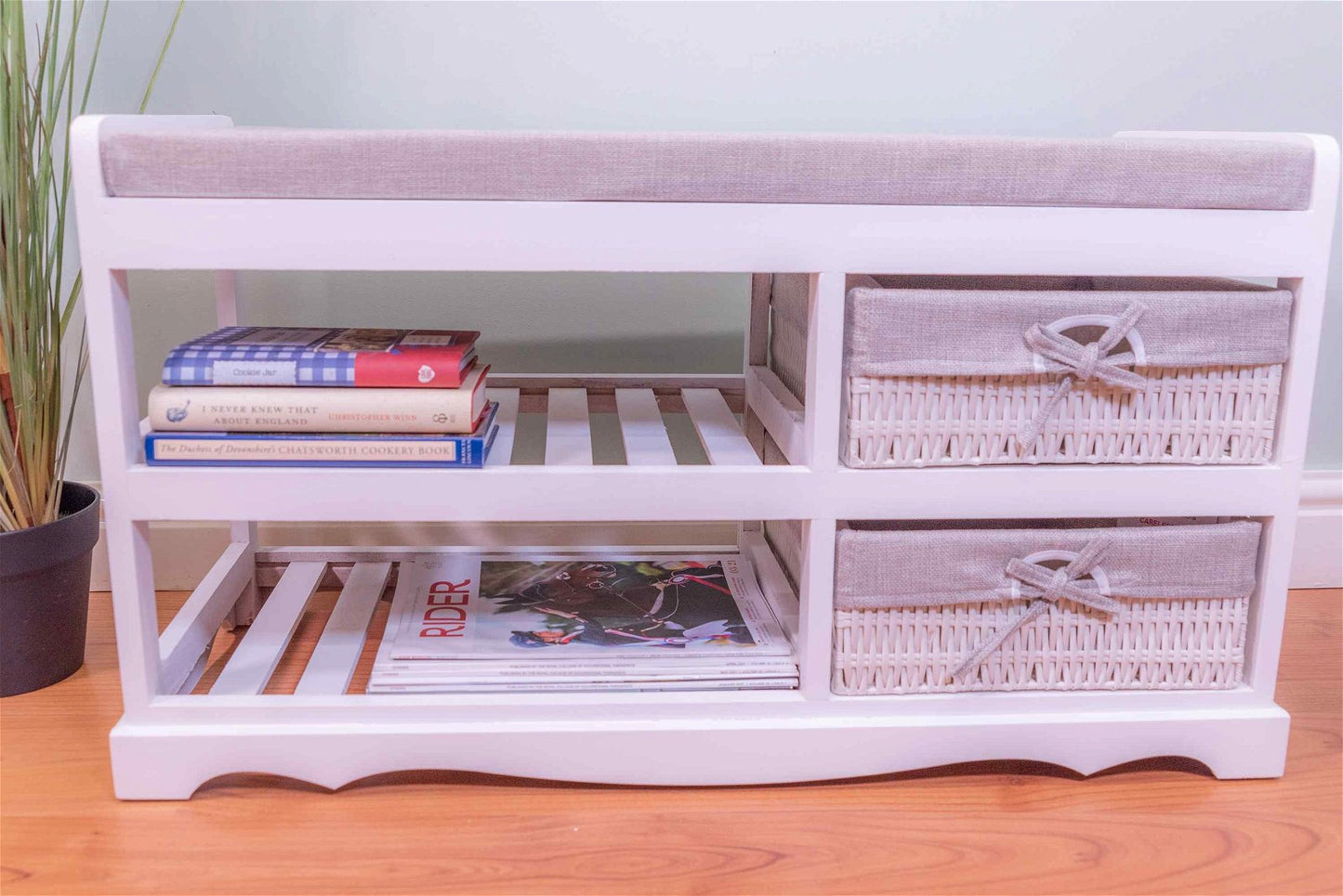 Laxey White Bench With Shoe Rack & Drawers