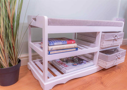 Laxey White Bench With Shoe Rack & Drawers