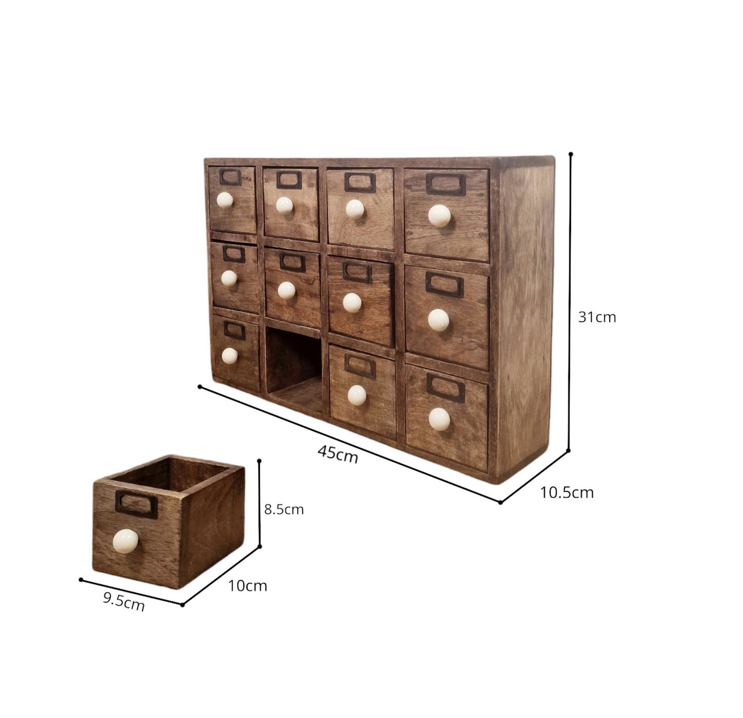 12 Drawer Solid Mango Wood Trinket Chest/Draw With Ceramic Knob Handles