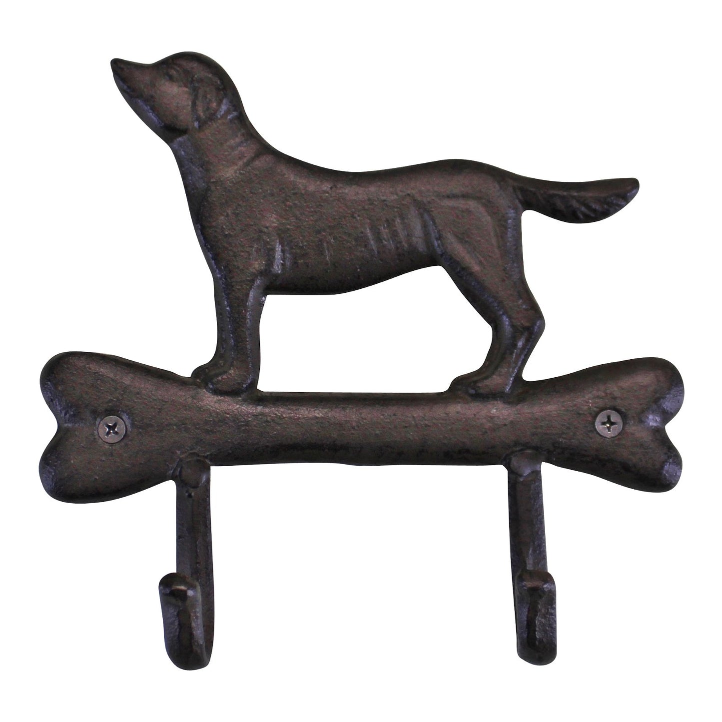 Rustic Cast Iron Wall Hooks, Gun Dog Design With 2 Hooks