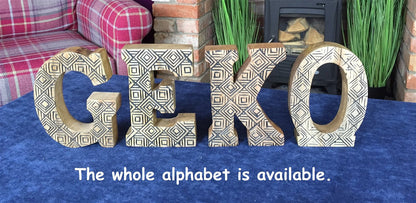 Hand Carved Wooden Geometric Letters Mum