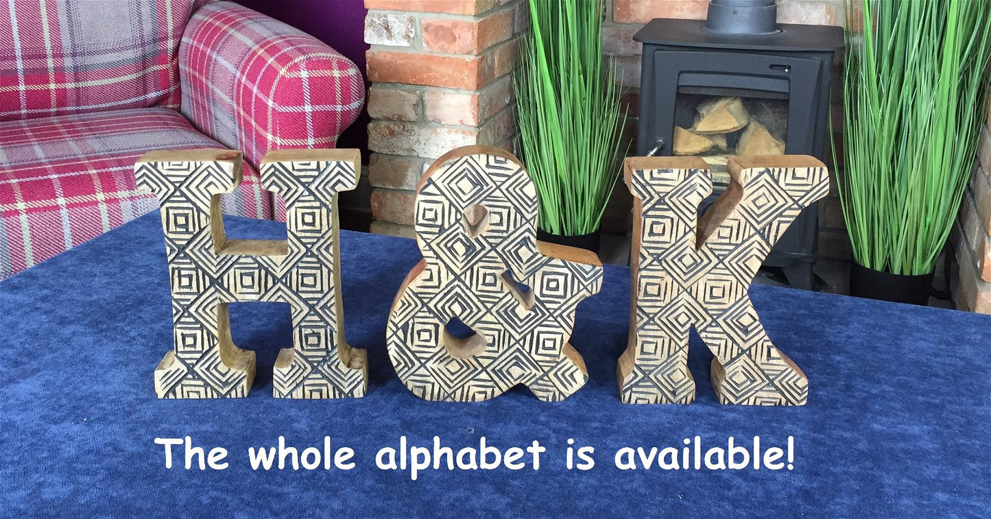 Hand Carved Wooden Geometric Letter V