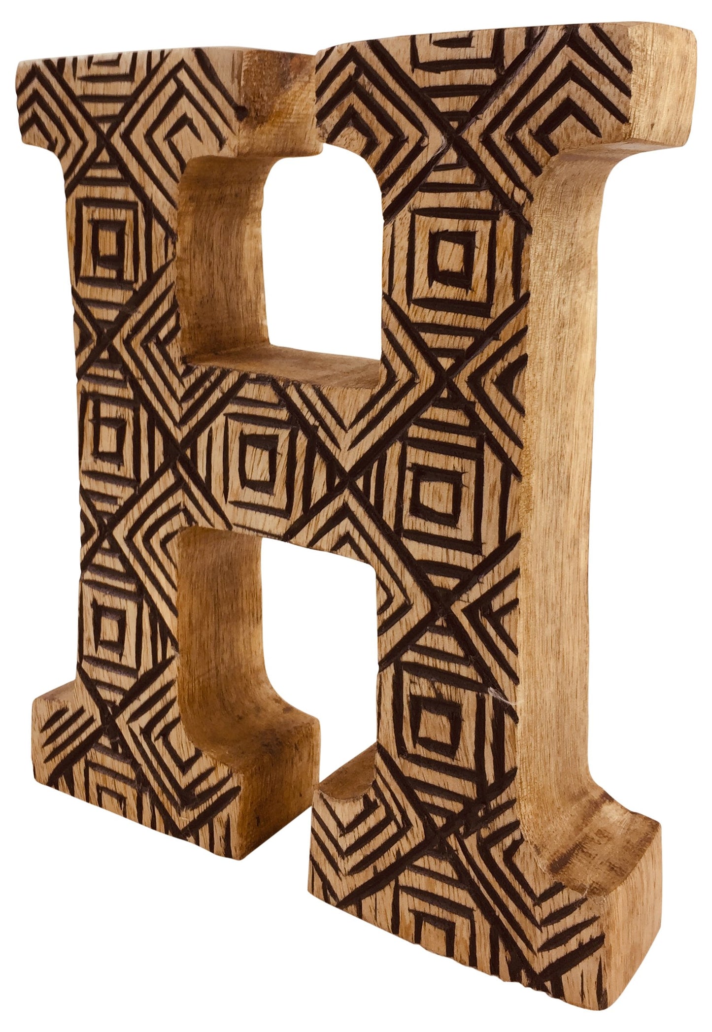 Hand Carved Wooden Geometric Letter H