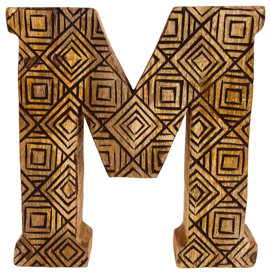 Hand Carved Wooden Geometric Letter M