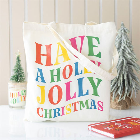 Holly Jolly Christmas Polyester Tote Bag