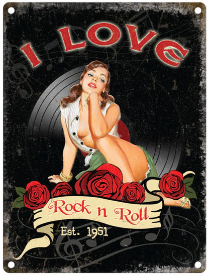 Small Metal Sign 45 x 37.5cm Music I LOVE ROCK AND ROLL