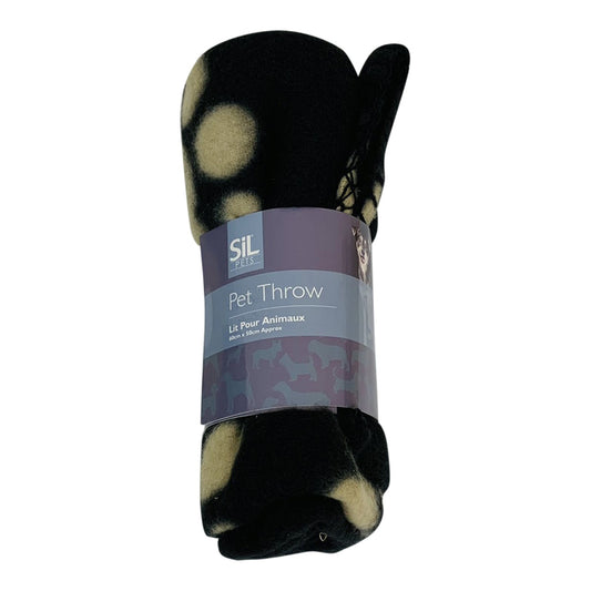 Black Paw Print Fleece Throw 60cm