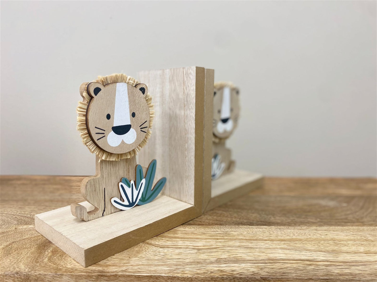 Set of Two Wooden Lion Bookends