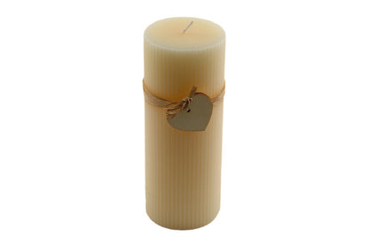 Large Cream Ridged Pillar Candle with Heart Decoration