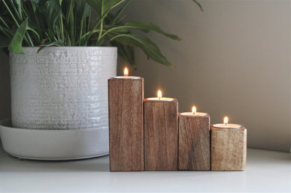 Set of Four Mango Wood Tealight Holders