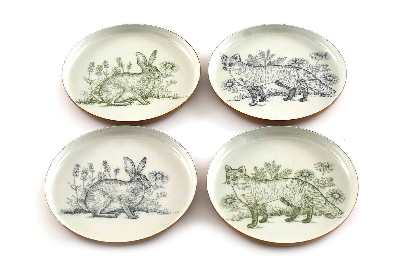 Set of Four Metal Woodland Themed Coasters