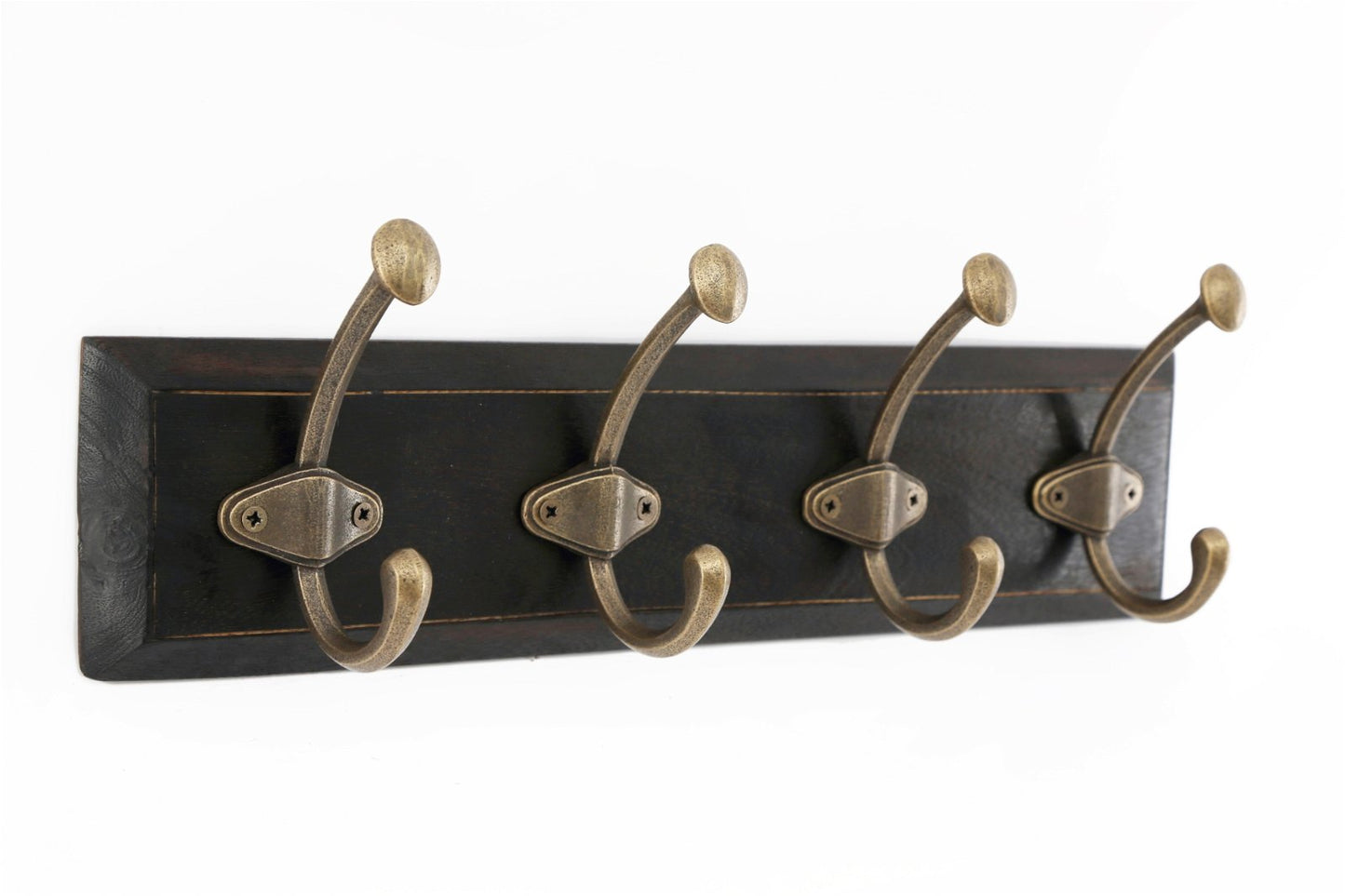 Wooden Base With 4 Brass Coat Hooks