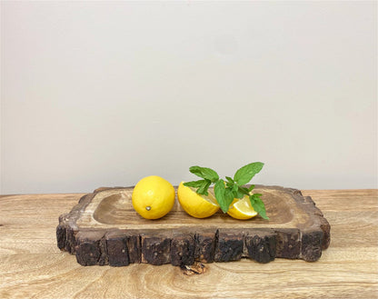 Small Wooden Platter Tray With Bark Edging