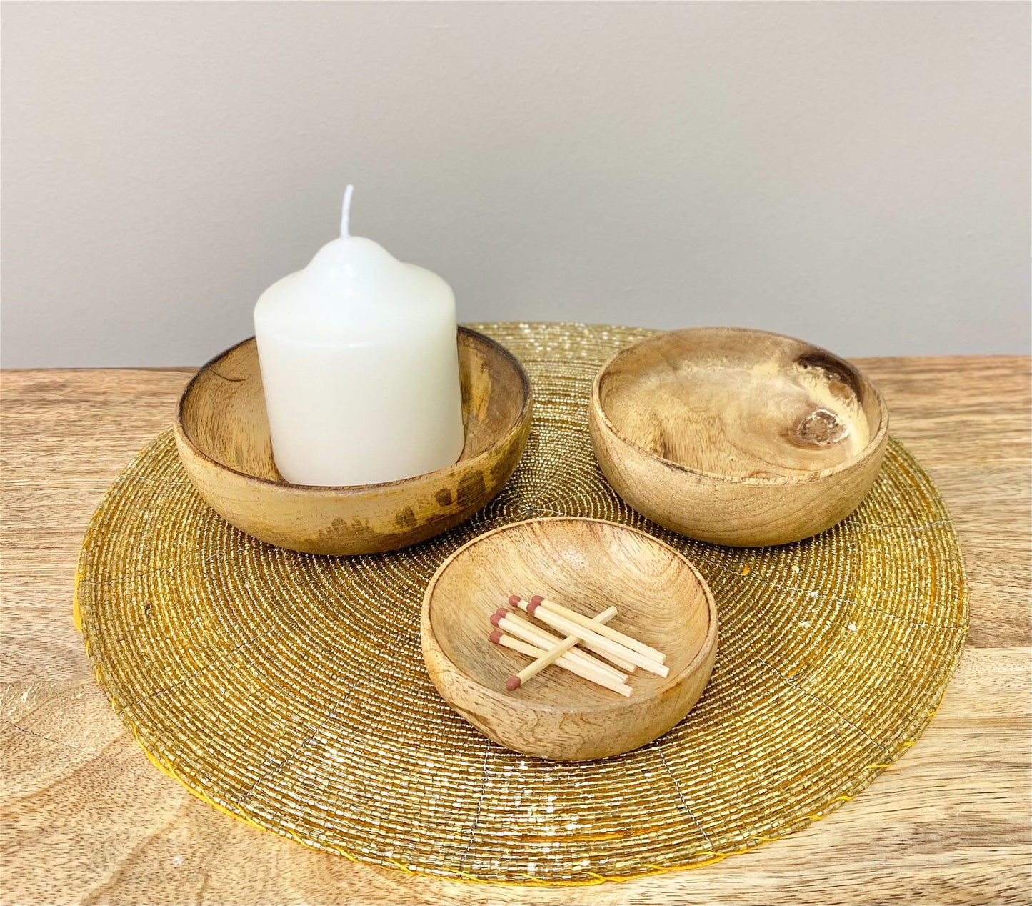 Mango Wood Round Bowls Three Piece