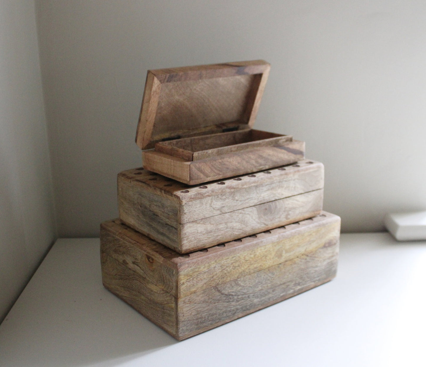 Set of Three Wooden Heart Design Boxes