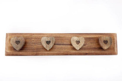 Mango Wood Heart 4 Coat Hooks