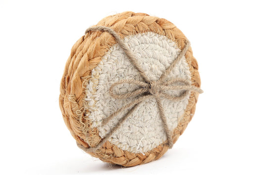 Set of Four Braided Round Jute and Cream Coaster