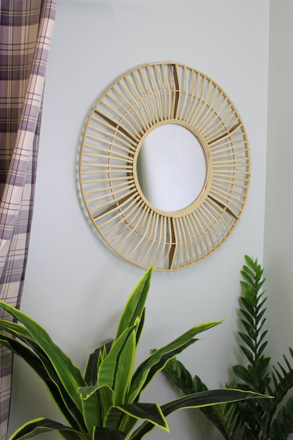 Circular Natural Rattan Effect Mirror 70cm