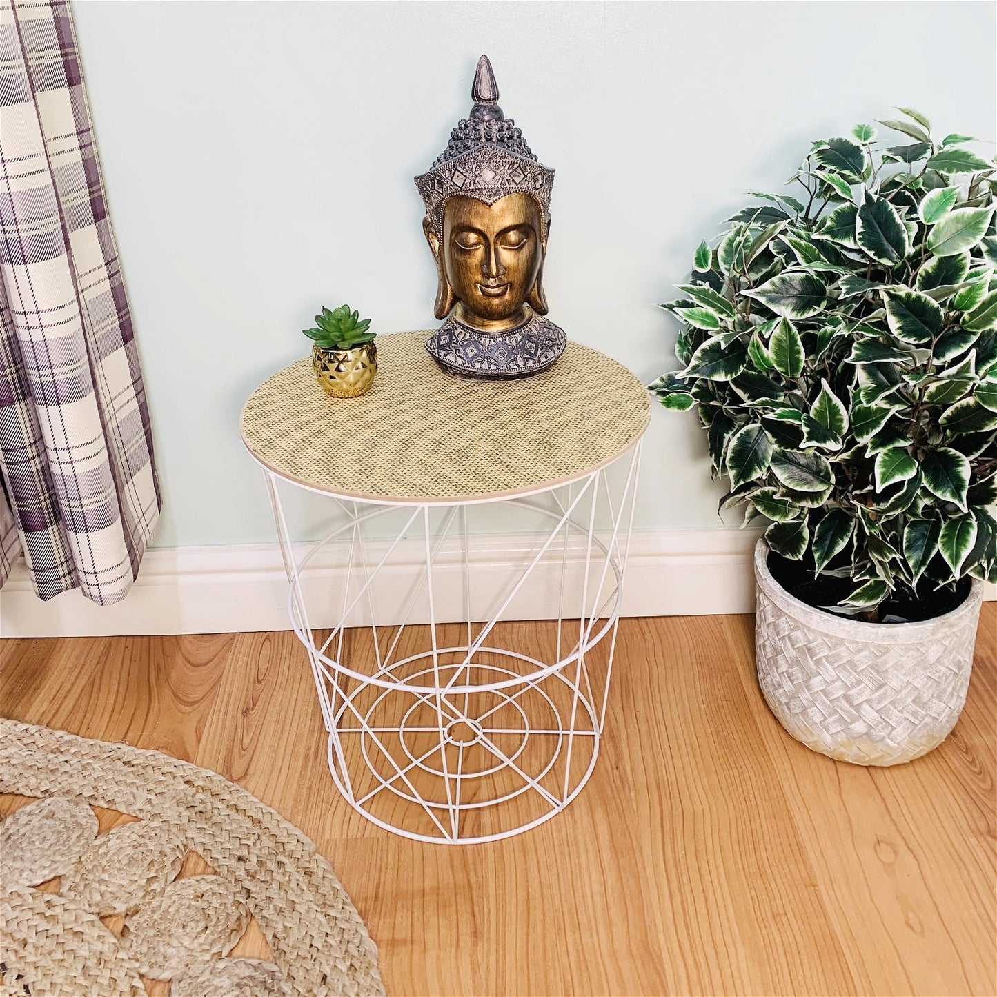 Circular Geometric Side Table Woven Effect