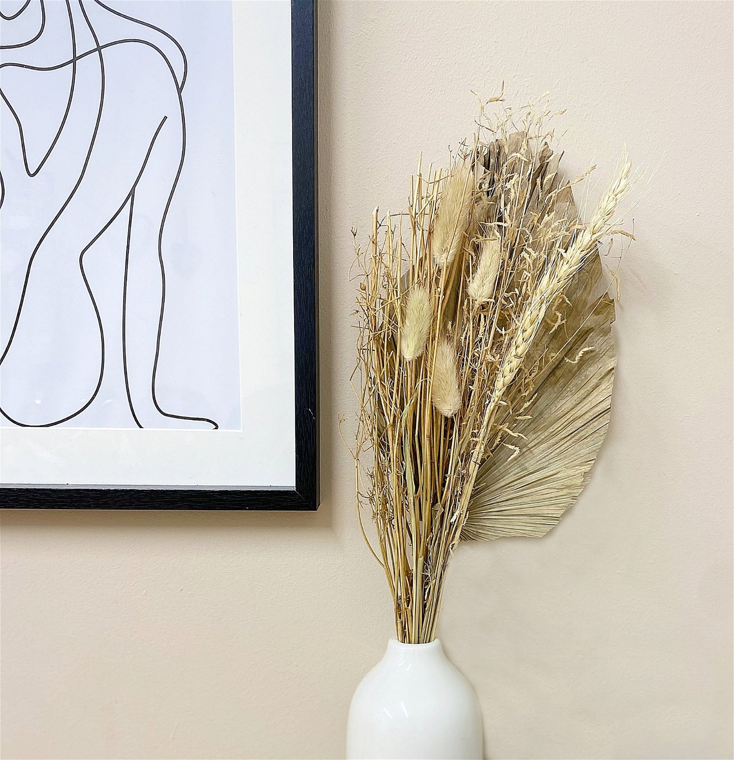 Set of Four Bouquets of Dried Grasses with Long Palm Spear