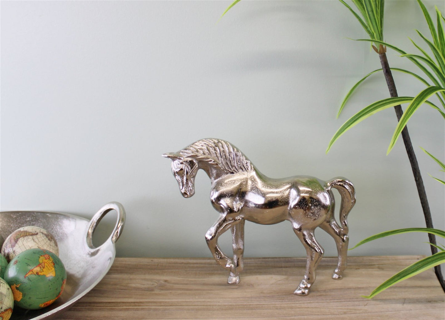 Silver Metal Horse Ornament, 23cm Tall