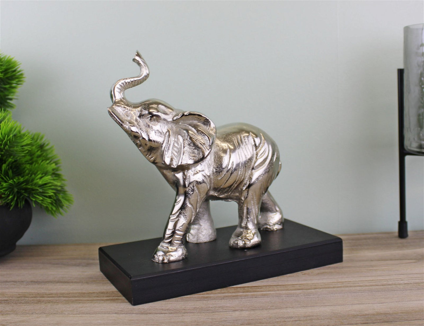 Ornamental Silver Metal Elephant on Plinth