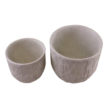 Set of 2 Cement Embossed Leaf Planters