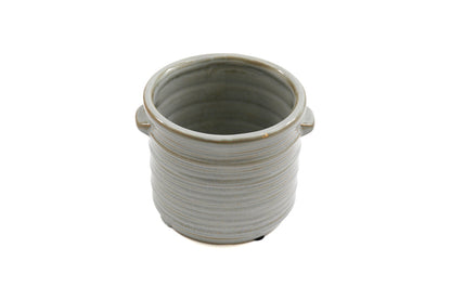 Ceramic Grey Ribbed Planter With Handles 12.5cm