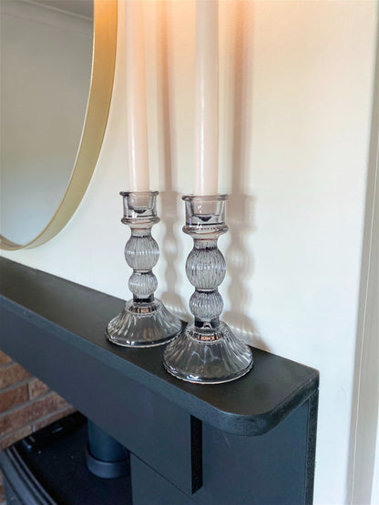 Pair of Glass Taper Candle Holders Black