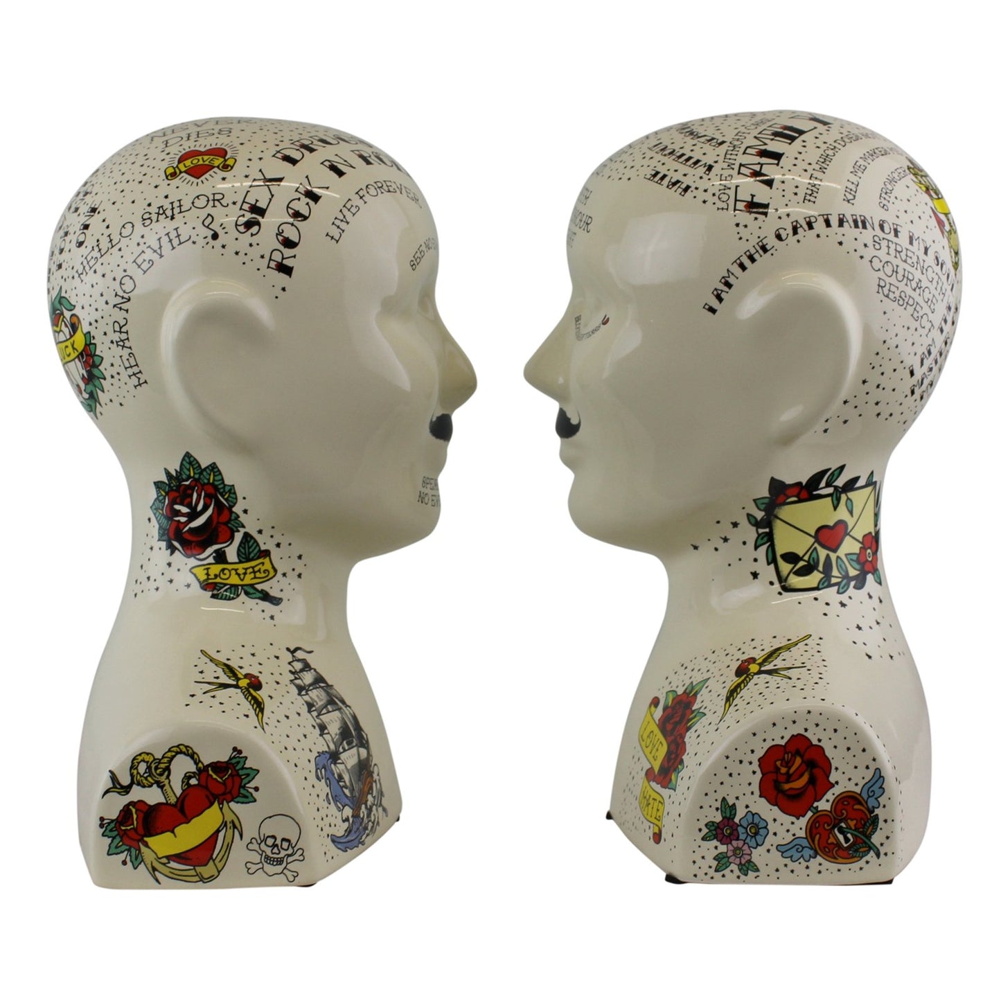 Ornamental Ceramic Phrenology Bookends