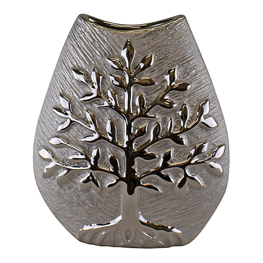 Ceramic Silver Tree Of Life Vase 20cm