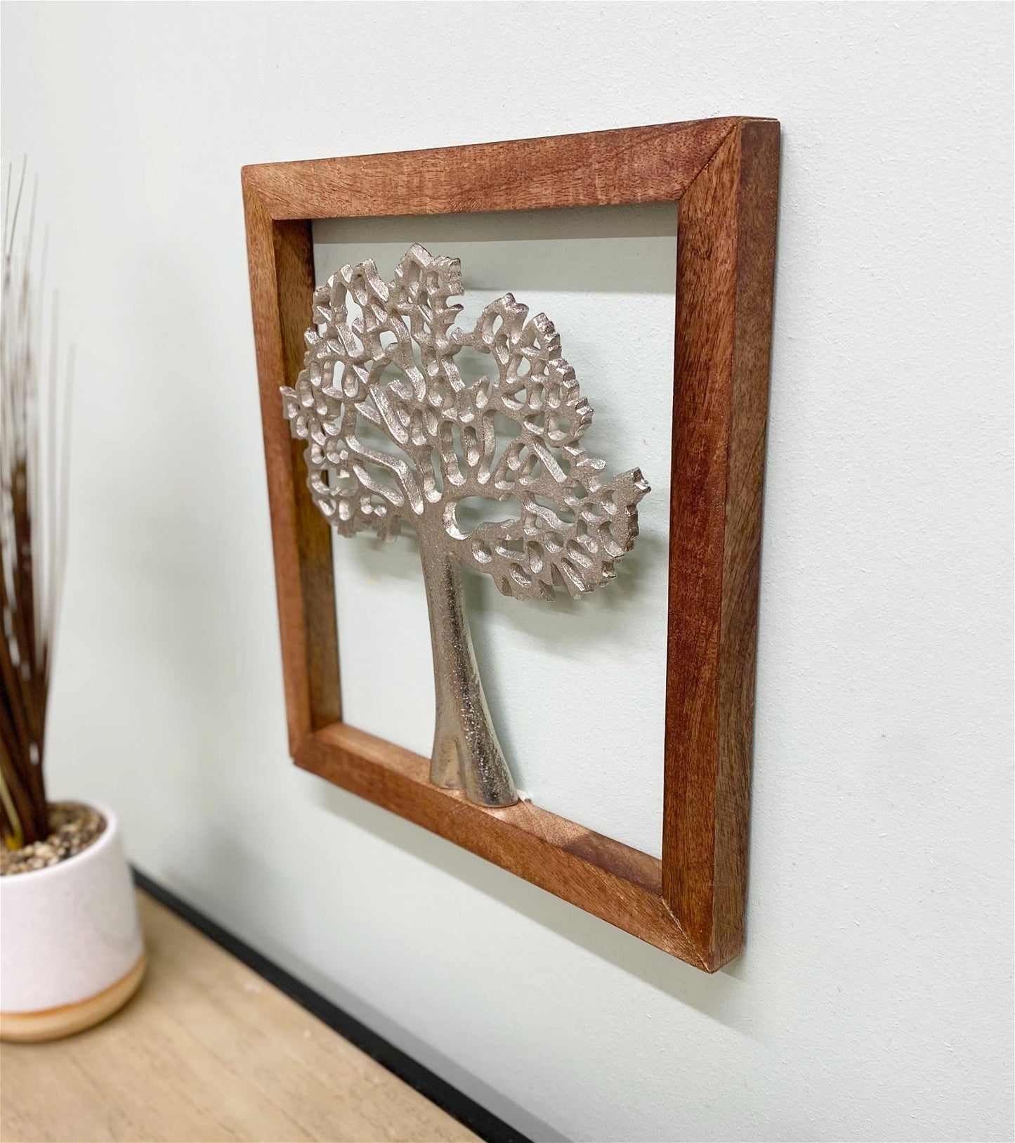 Silver Tree Of Life In A Wooden Frame