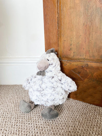 Curled Fur Fabric Grey Chicken Doorstop