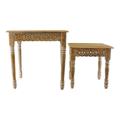 Set of 2 Carved Edge Wooden Side Tables